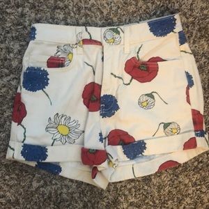High waisted flower print shorts